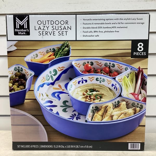 Member's Mark Bamboo Melamine 6-Section Serving Platter with Lazy Susan Base and Storage Lid
