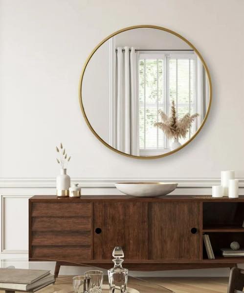 Jill Zarin 36" Elegant Round Metal Wall Mirror, Color Brass