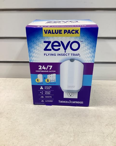 Zevo Flying Insect Indoor Light Fly Trap Starter Kit, Catches House Flies, Fruit Flies, Gnats and More - 1 Trap + 3 Refills