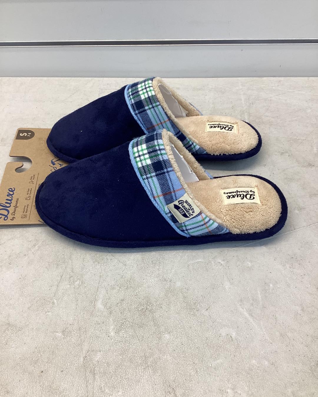 Dearfoams Memory Foam Men’s Comfy Slippers  Navy Blue Size Small (7/8)