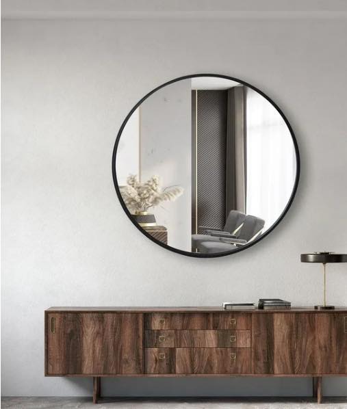 Jill Zarin 36" Elegant Round Metal Wall Mirror, Color Black