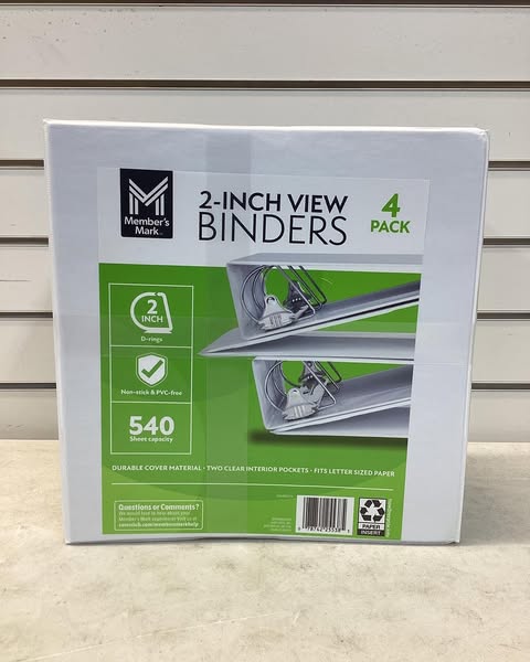 Member's Mark 2" D-Ring View Binder, White 4 pk.