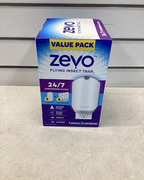 Zevo Flying Insect Indoor Light Fly Trap Starter Kit, Catches House Flies, Fruit Flies, Gnats and More - 1 Trap + 3 Refills