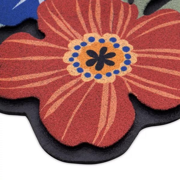Apache Mills 1'6"x2'6" Recycled Boho Floral Doormat Beige: Outdoor Welcome Mat, Skid-Resistant, UV & Stain-Resistant