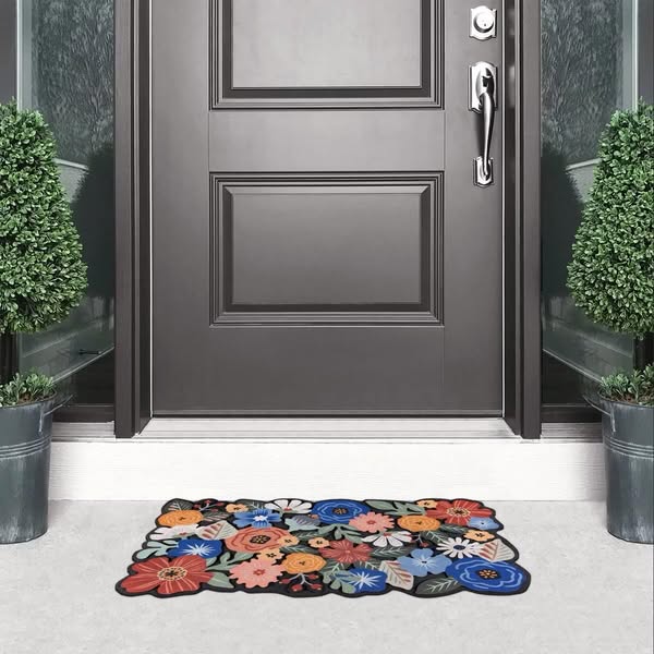 Apache Mills 1'6"x2'6" Recycled Boho Floral Doormat Beige: Outdoor Welcome Mat, Skid-Resistant, UV & Stain-Resistant