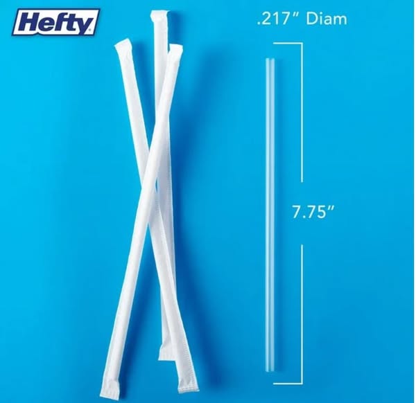 Hefty Jumbo Translucent Wrapped Plastic Straws, 7.75", 3, 000 ct.