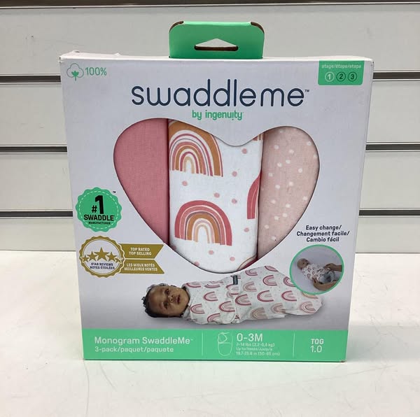 SwaddleMe by Ingenuity Monogram Collection Swaddle Wrap, for Ages 0-3 Months - 3pk