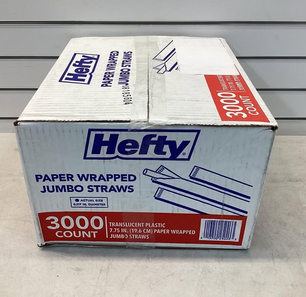 Hefty Jumbo Translucent Wrapped Plastic Straws, 7.75", 3, 000 ct.
