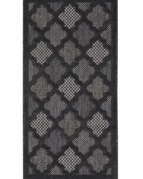 2 ft x 4 ft Nourison Trellis Indoor/Outdoor Rug, Color Charcoal/Black