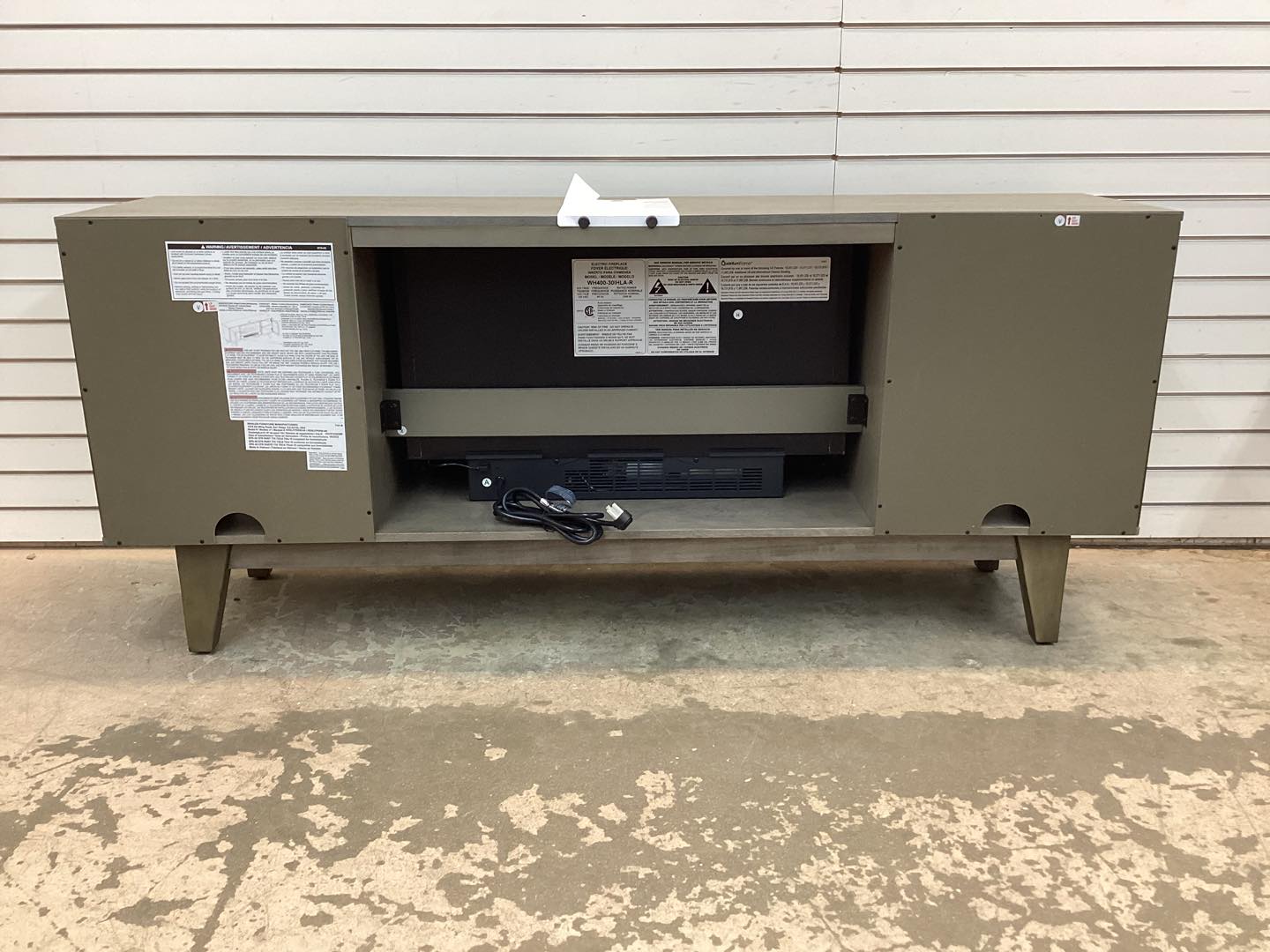 SCOTT LIVING ROSALIE 65 in. Freestanding Media Console Wooden Electric Fireplace in Warm Gray Birch