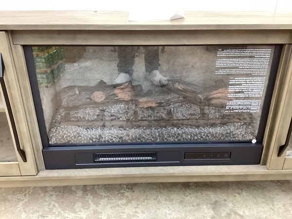 SCOTT LIVING ROSALIE 65 in. Freestanding Media Console Wooden Electric Fireplace in Warm Gray Birch