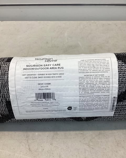 2 ft x 4 ft Nourison Trellis Indoor/Outdoor Rug, Color Charcoal/Black
