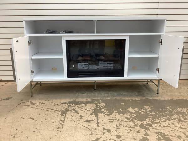 SCOTT LIVING KAPLAN 60 in. Freestanding Media Console Wooden Electric Fireplace in White