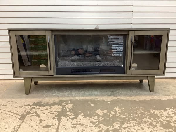 SCOTT LIVING ROSALIE 65 in. Freestanding Media Console Wooden Electric Fireplace in Warm Gray Birch