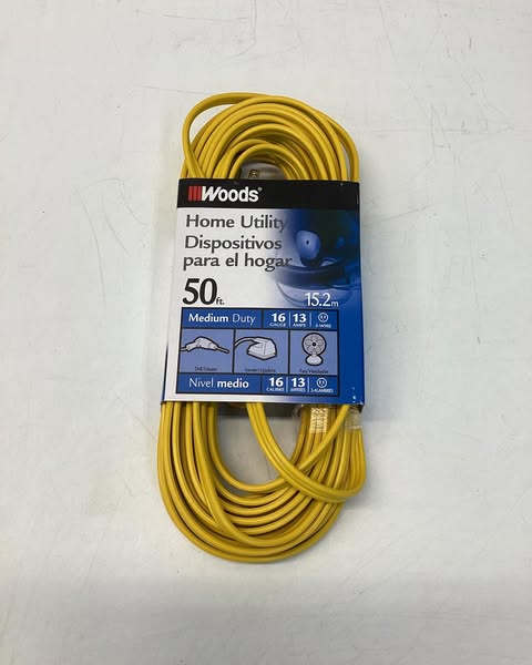 Woods 50 ft. 16/3 SPT-2 Flat Indoor Heavy-Duty Utility Extension Cord, Yellow