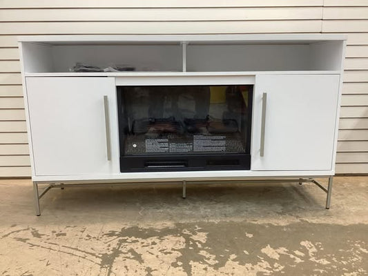 SCOTT LIVING KAPLAN 60 in. Freestanding Media Console Wooden Electric Fireplace in White