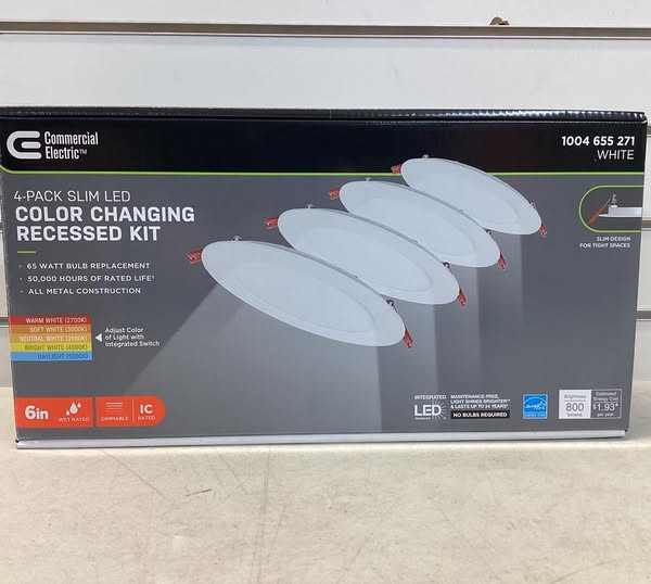 Commercial Electric Premium Series 6 in. LED, 2-Level Lumen Select, Ultraslim Canless Recessed Light, Adjustable CCT (4-Pack)