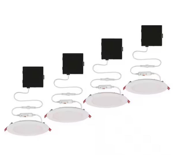 Commercial Electric Premium Series 6 in. LED, 2-Level Lumen Select, Ultraslim Canless Recessed Light, Adjustable CCT (4-Pack)