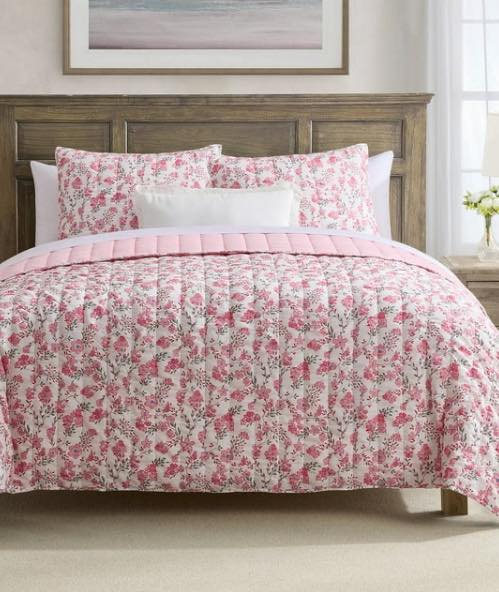Draper James 4-Piece Printed Cotton Quilt Set, King Size, Color Floral Pink