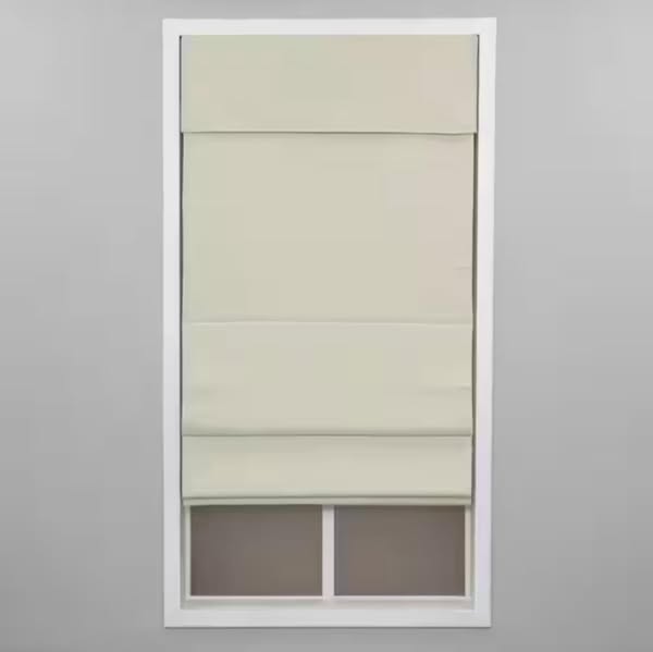 Ivory Cordless Blackout Energy-Efficient Cotton Roman Shade 64 in. W x 72 in. L