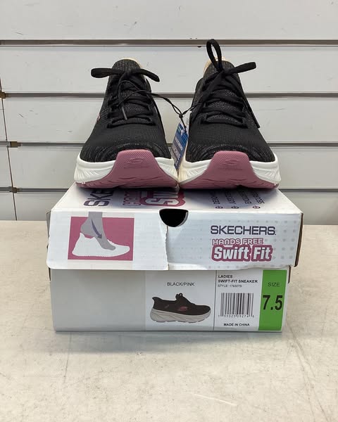 Skechers Women's Hands Free Swift Fit Stretch Knit Sneaker, Size 7.5, Color Black