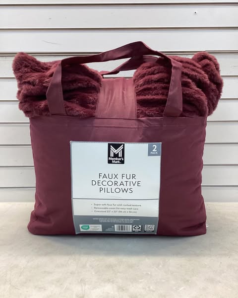 Member's Mark 2-Pack Ruched Faux Fur Decorative Pillows, Color Wine