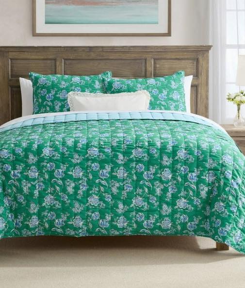 Draper James 4-Piece Printed Cotton Quilt Set, King Size, Color Floral Green
