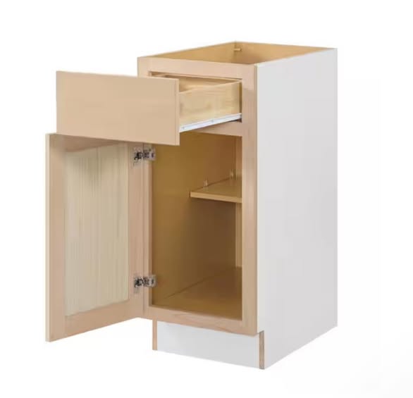Hampton Bay 15 in. W x 24 in. D x 34.5 in. H Ready to Assemble Base Kitchen Cabinet in Unfinished with CLICKREADY Technology