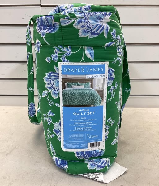 Draper James 4-Piece Printed Cotton Quilt Set, Full/Queen Size, Color Floral Green