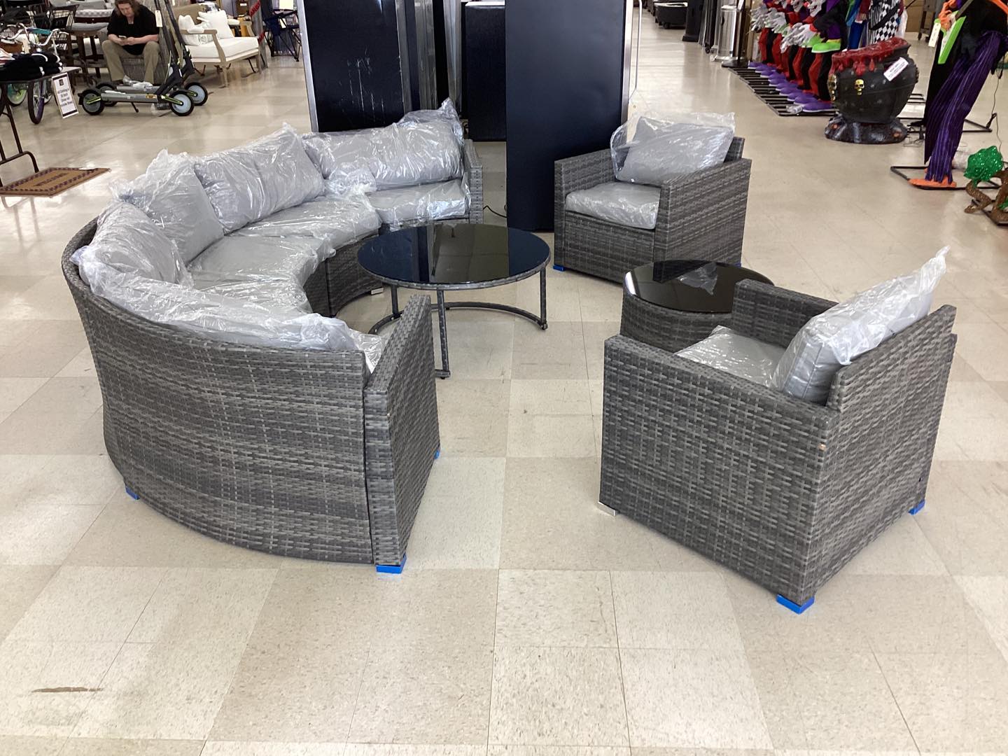 9 Piece Half Moon Gray Patio Set