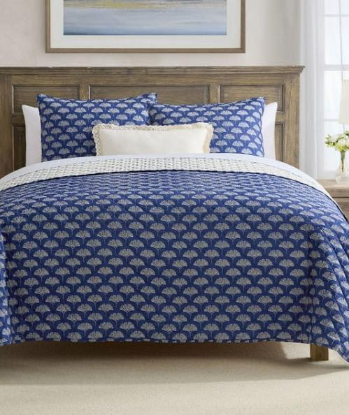 Draper James 4-Piece Printed Cotton Quilt Set, Full/Queen Size, Color Navy Blue