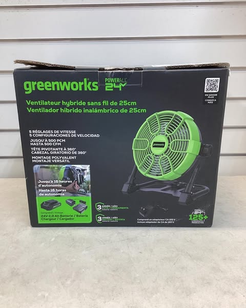 Greenworks Powerall 10" Cordless Hybrid Box Fan Kit with 2.0Ah Battery and Charger Green/Black