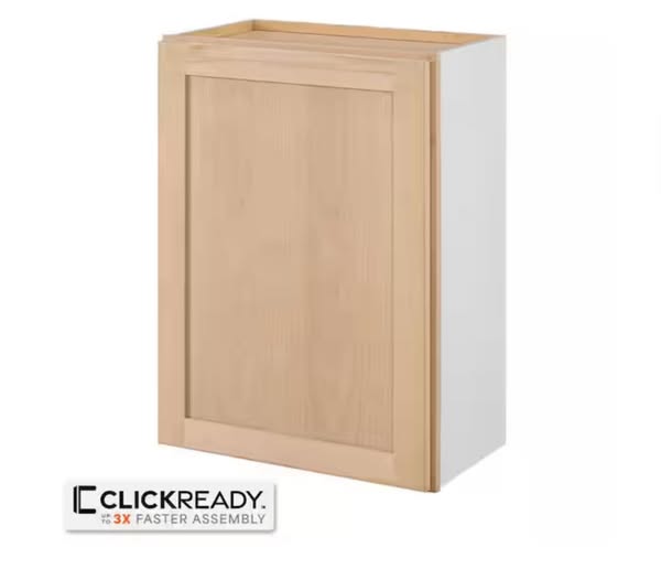 Hampton Bay 21 in. W x 12 in. D x 30 in. H Ready to Assemble Wall Kitchen Cabinet in Unfinished with CLICKREADY Technology