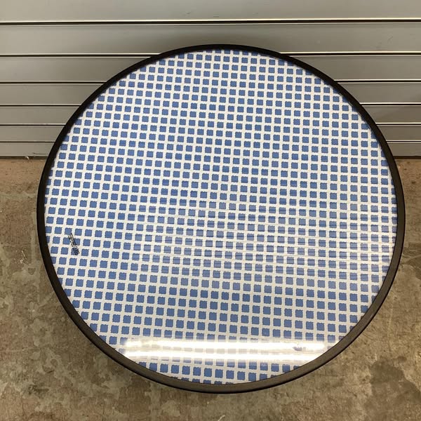 Glass Round Printed Folding Outdoor Portable Side Table Blue/White/Black - Room Essentials