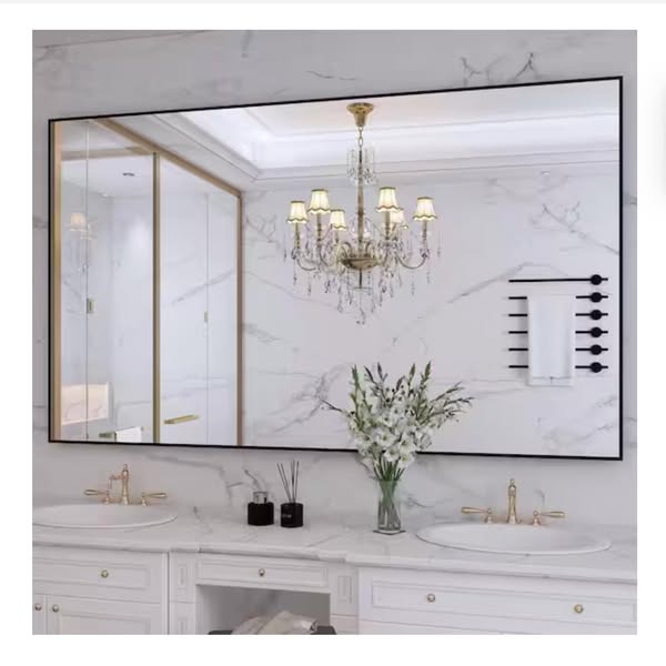 60 in. W x 36 in. H Large Rectangular Aluminum Alloy Framed Wall Mounted Bathroom Vanity Mirror in Black