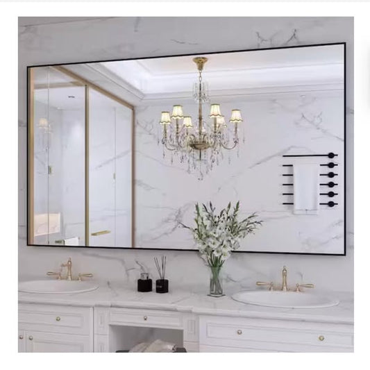 60 in. W x 36 in. H Large Rectangular Aluminum Alloy Framed Wall Mounted Bathroom Vanity Mirror in Black