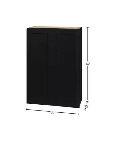 Hampton Bay Avondale 30 in. W x 12 in. D x 42 in. H Ready to Assemble Plywood Shaker Wall Kitchen Cabinet in Raven Black