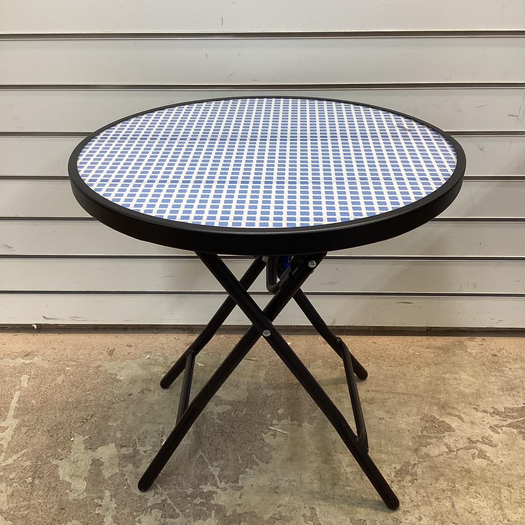 Glass Round Printed Folding Outdoor Portable Side Table Blue/White/Black - Room Essentials