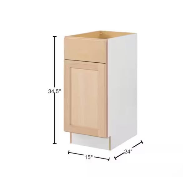 Hampton Bay 15 in. W x 24 in. D x 34.5 in. H Ready to Assemble Base Kitchen Cabinet in Unfinished with CLICKREADY Technology