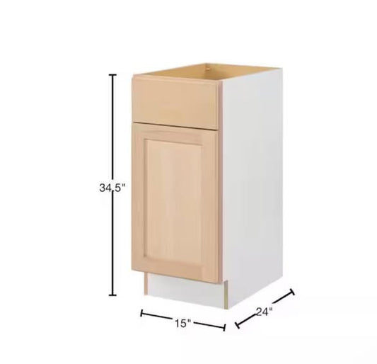 Hampton Bay 15 in. W x 24 in. D x 34.5 in. H Ready to Assemble Base Kitchen Cabinet in Unfinished with CLICKREADY Technology