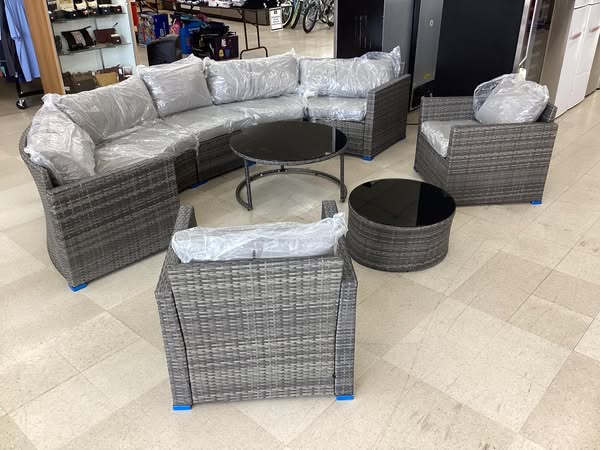 9 Piece Half Moon Gray Patio Set