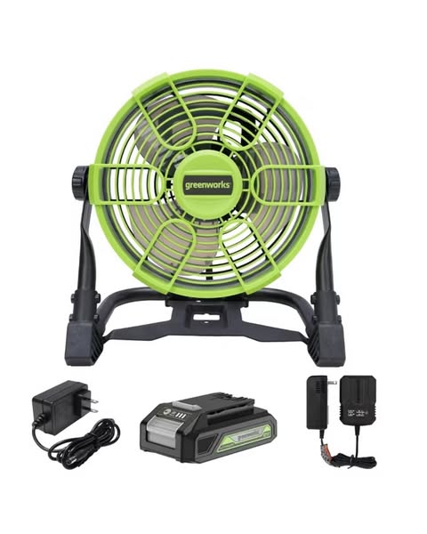 Greenworks Powerall 10" Cordless Hybrid Box Fan Kit with 2.0Ah Battery and Charger Green/Black