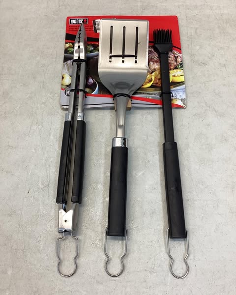 Weber 3pc Precision Grill Tool Set Black: Corrosion-Resistant, Silicone Handles, Outdoor Cookware