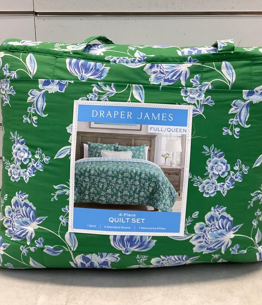 Draper James 4-Piece Printed Cotton Quilt Set, Full/Queen Size, Color Floral Green