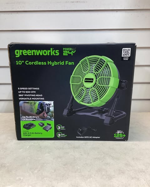 Greenworks Powerall 10" Cordless Hybrid Box Fan Kit with 2.0Ah Battery and Charger Green/Black