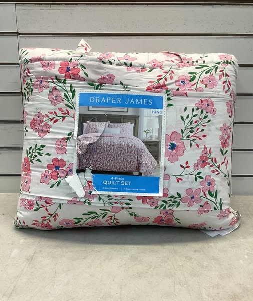 Draper James 4-Piece Printed Cotton Quilt Set, King Size, Color Floral Pink