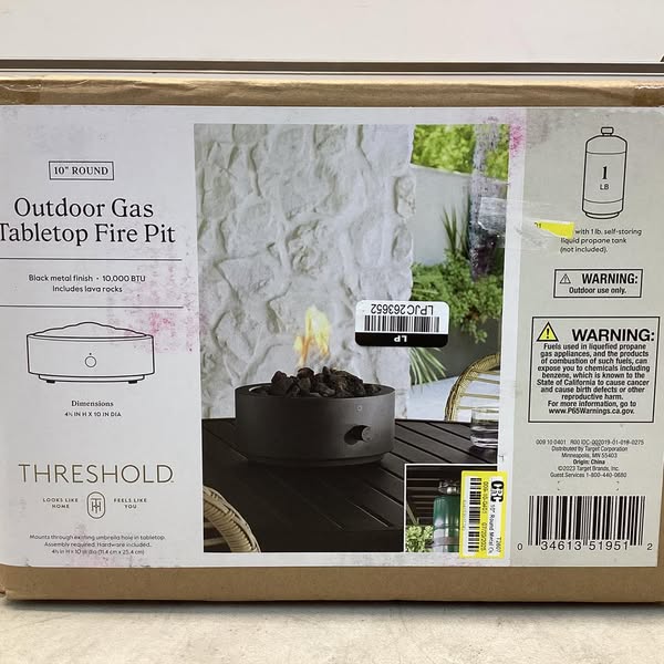 10" Round Metal Outdoor LP Tabletop Fire Pit Black - Threshold