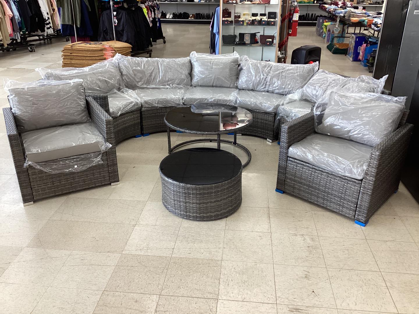 9 Piece Half Moon Gray Patio Set