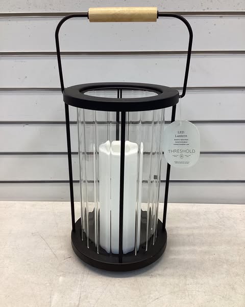 Threshold Black Metal and Glass Battery LED Outdoor Lantern Clear/Black