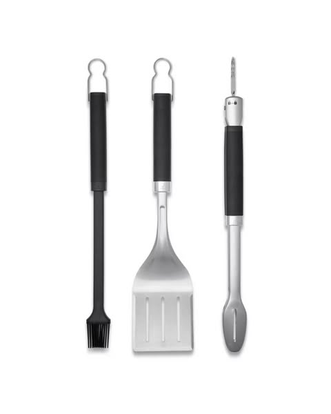 Weber 3pc Precision Grill Tool Set Black: Corrosion-Resistant, Silicone Handles, Outdoor Cookware
